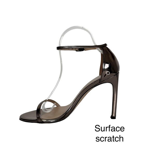 Stuart Weitzman Nudistsong Ankle Strap Sandal Pewter Glass Heels 8 1/2 M Medium - Picture 6 of 17